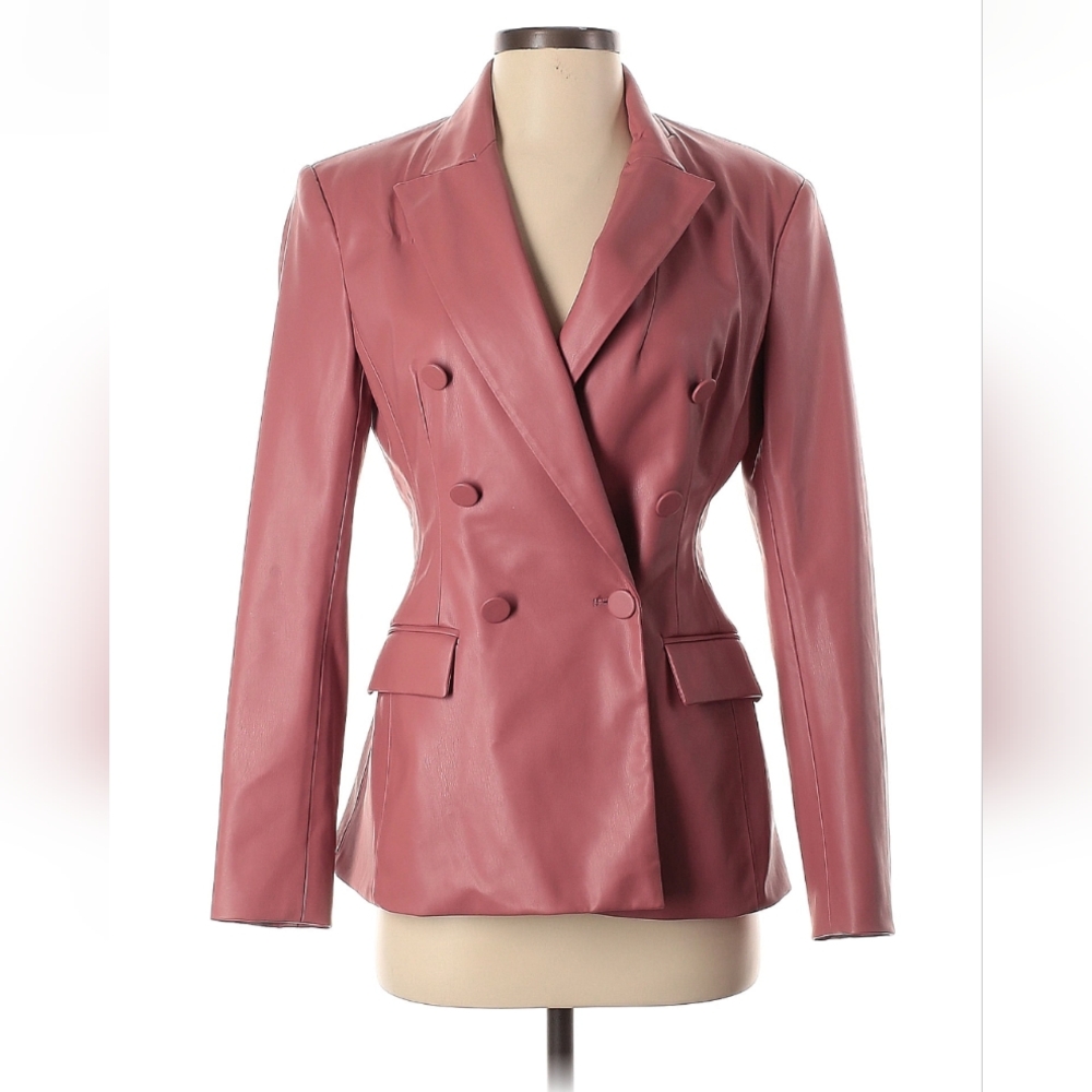Zara faux leather pu mauve dusty rose pink long sleeve double breasted button